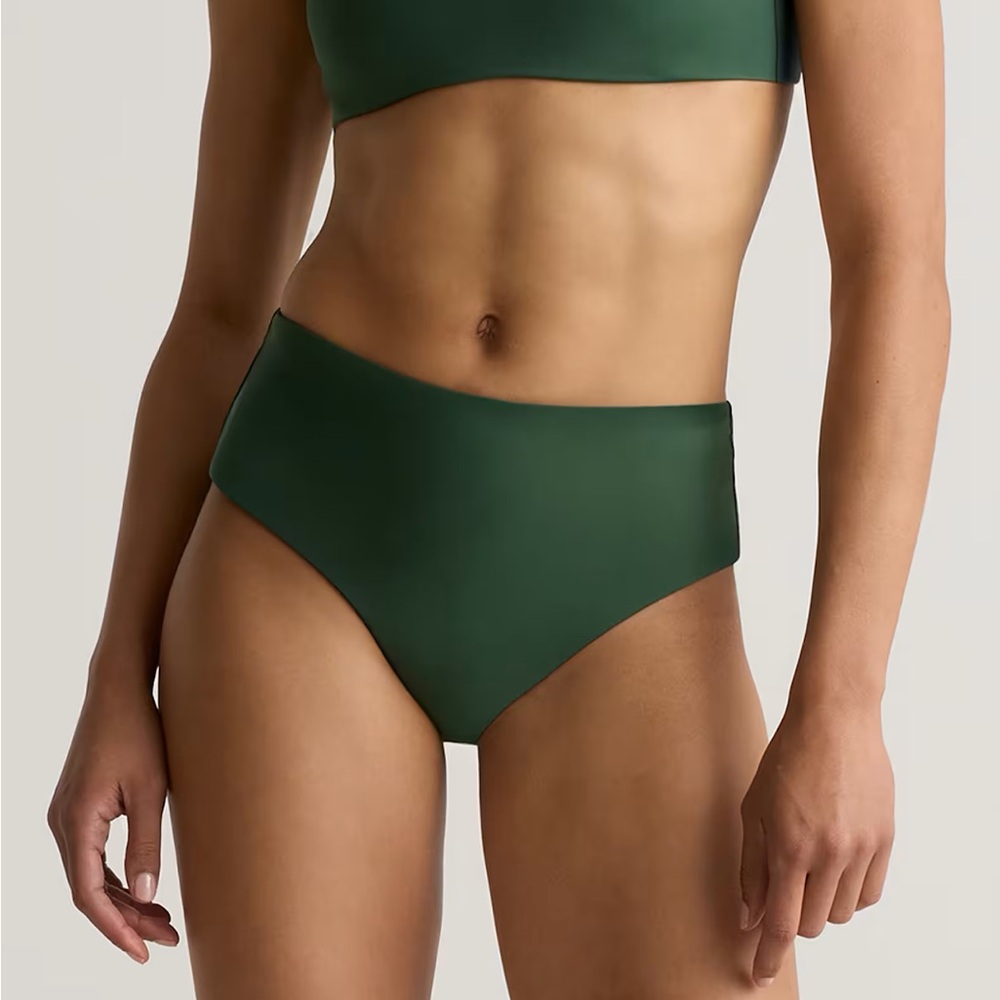 NWOT Quince Italian High Rise Palm Green Bikini Bottom Swimwear Sz L 🌴